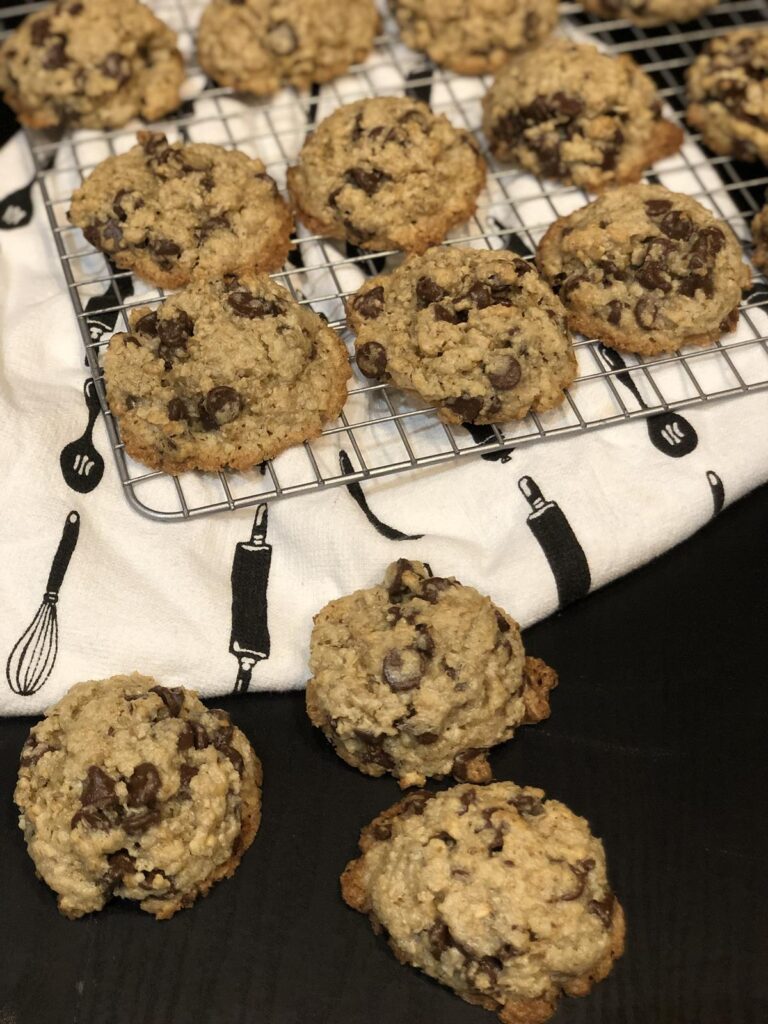 Flourless Oatmeal Chocolate Chip Cookies Gluten Free on cooling rack
