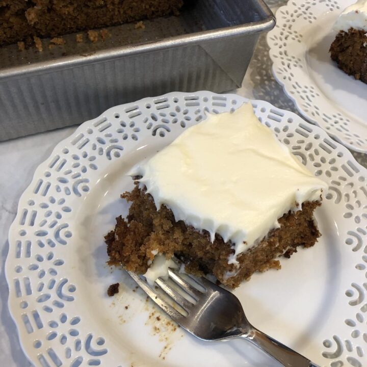 gluten free carrot cake on a white plate