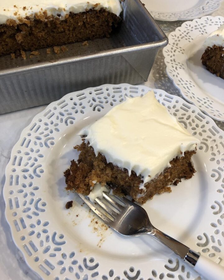 gluten free carrot cake on a white plate