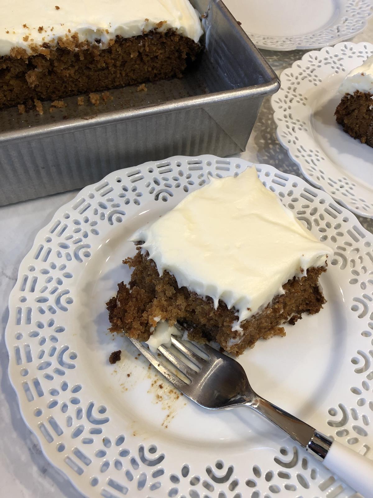 gluten free carrot cake on a white plate