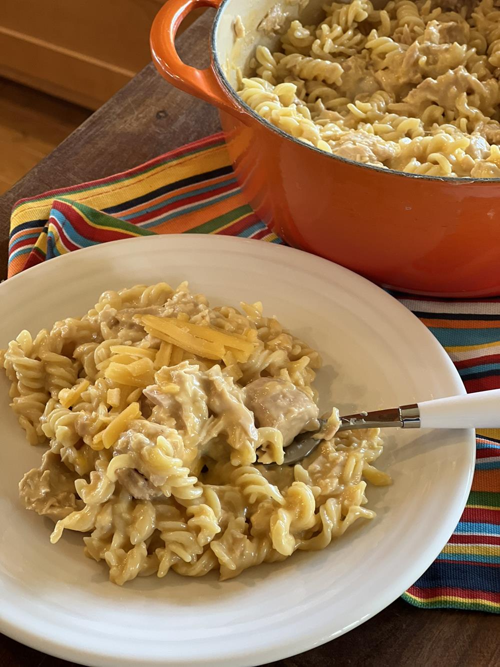 tuna helper on white plate with cheese